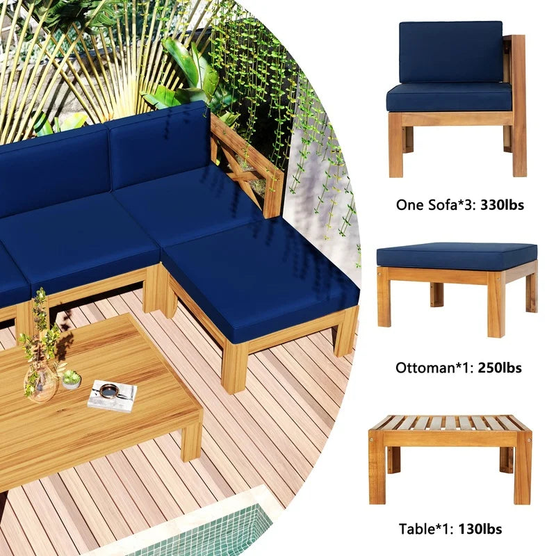 Outdoor Patio Wood Sectional Sofa Set For Garden Use