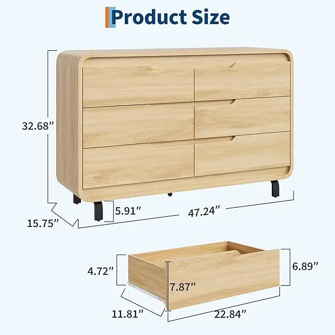 HiMISS Six Drawer Dresser Modern Wood Storage For Bedroom