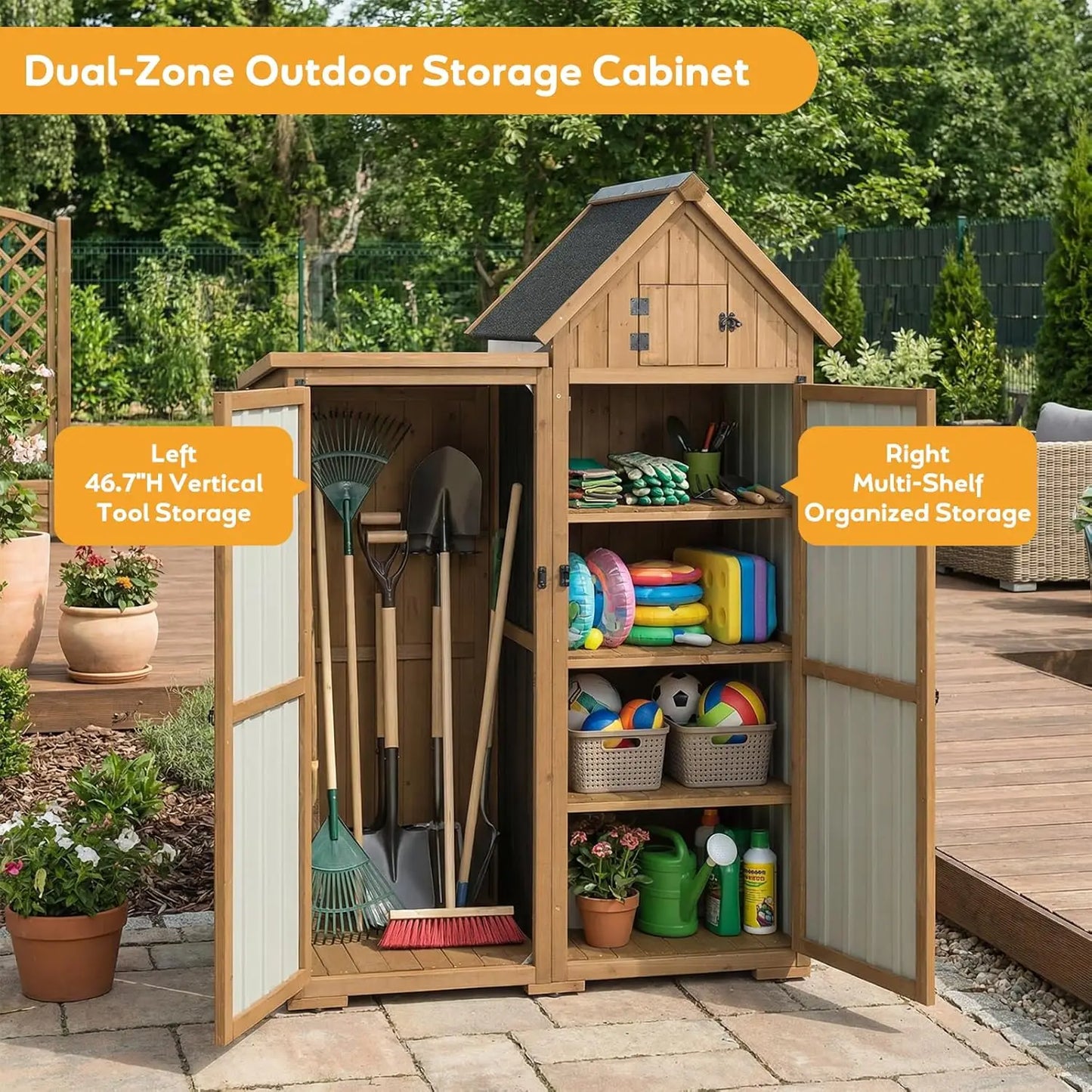 Outdoor Storage Cabinet Metal And Wood Garden Shed Lockable Doors