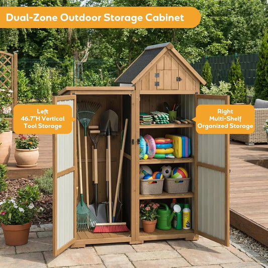 Outdoor Storage Cabinet Metal And Wood Garden Shed Lockable Doors