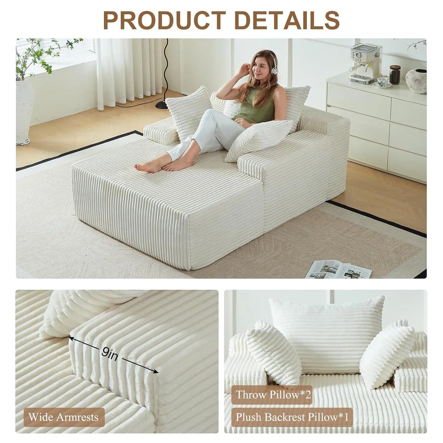 Oversized Corduroy Chaise Lounge Sofa Bed Deep Sleeper