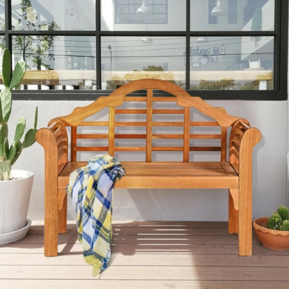 Outdoor Folding Bench Eucalyptus Wood With Backrest And Armrests