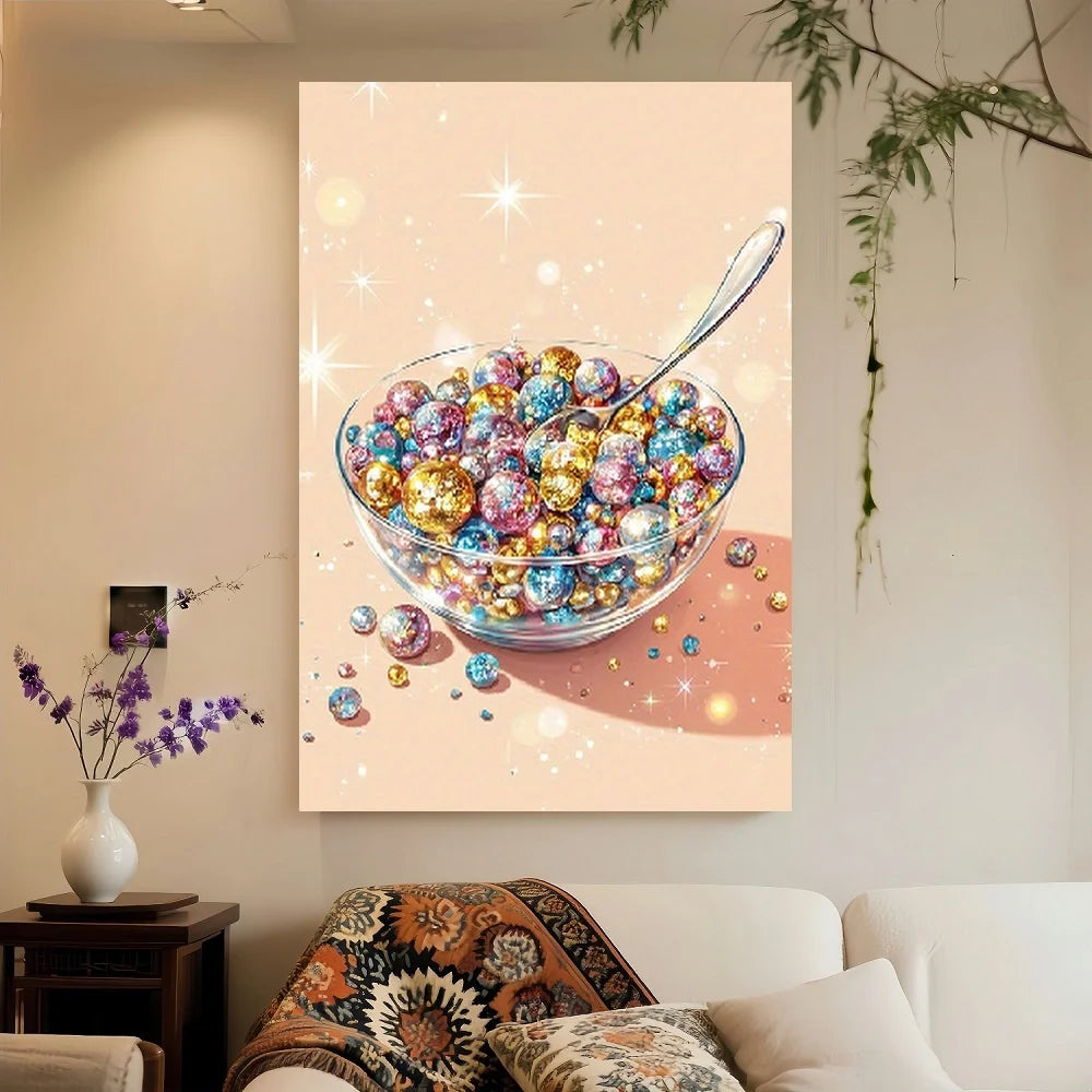 Framed Disco Ball Soup Canvas Wall Art Print Modern Par