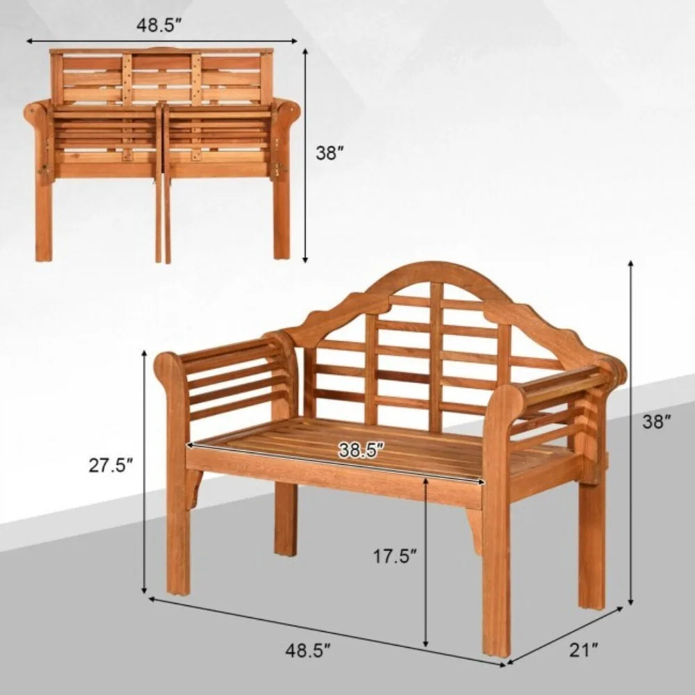 Outdoor Folding Bench Eucalyptus Wood With Backrest And Armrests