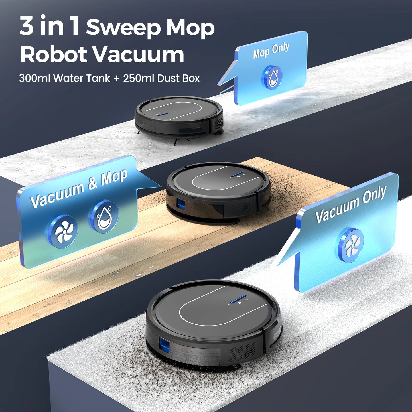 INSE Robot Vacuum Cleaner 3 In 1 With 5000Pa Suction Auto Return Charging