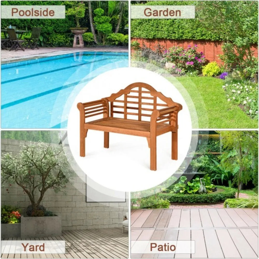 Outdoor Folding Bench Eucalyptus Wood With Backrest And Armrests
