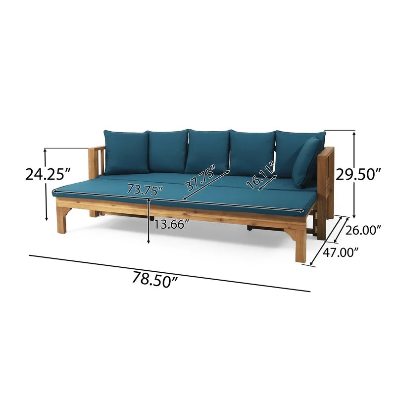 Extendable Acacia Wood Outdoor Patio Sofa With Cushions Daybed Garden Lounge