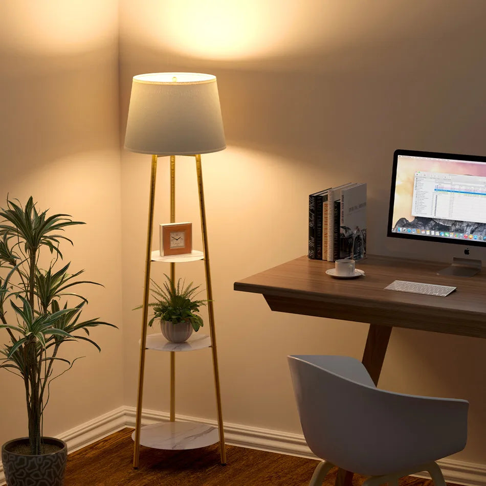 Vrygle Tripod Floor Lamp With Storage Shelves And Dimmable LED