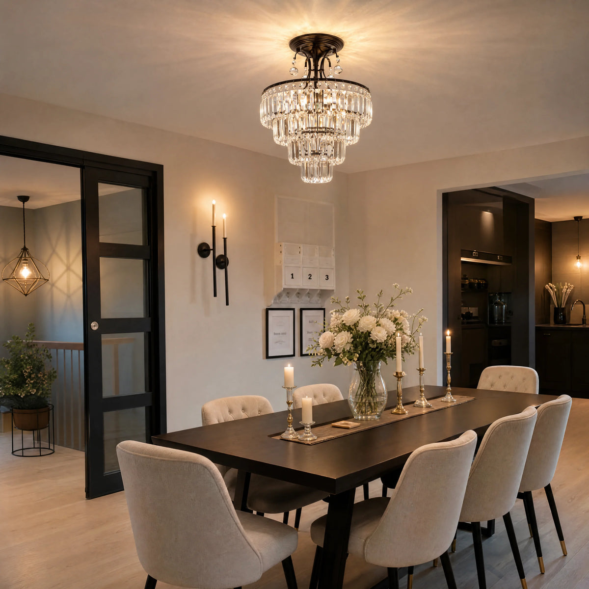 K9 Crystal Modern Semi-Flush Mount 3 Tier Waterfall Chandelier