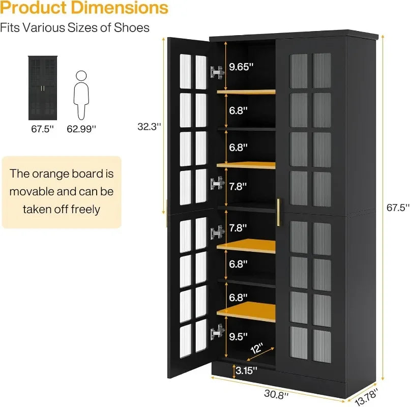 Tall Shoe Cabinet With Doors Eight Tier Storage Organizer