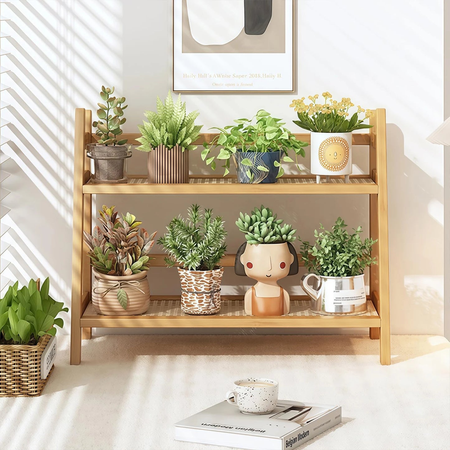 Double Layer Desktop Organizer Shelf 2 Tier Wood Storage Rack