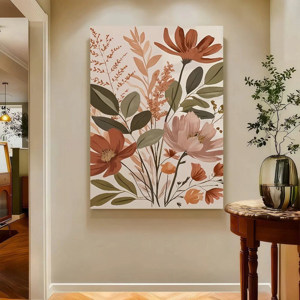 Framed Bohemian Floral Canvas Print Vintage Artwork