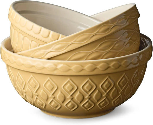 Stoneware Mixing Bowl Set 3-Piece Nesting for Baking and Serving