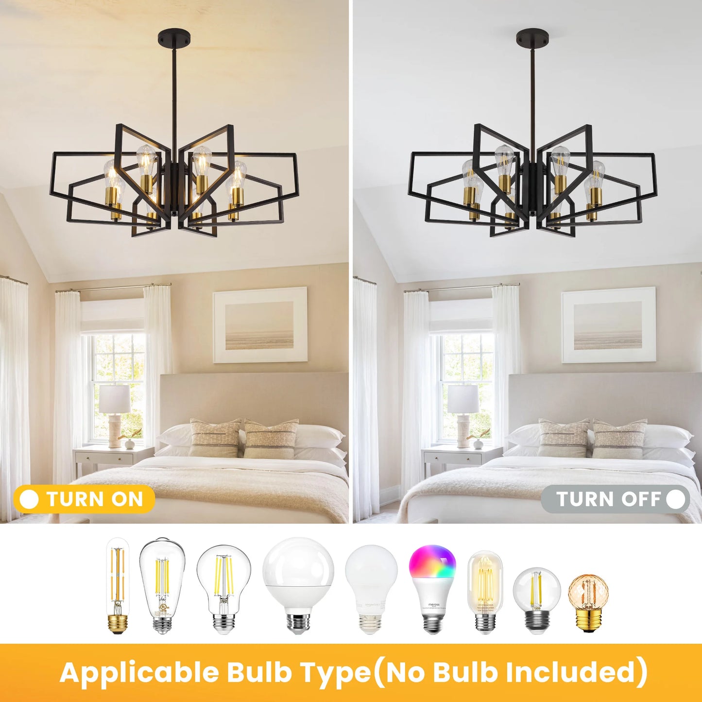 Modern 8 Light Geometric Chandelier Adjustable Height Metal Pendant Light