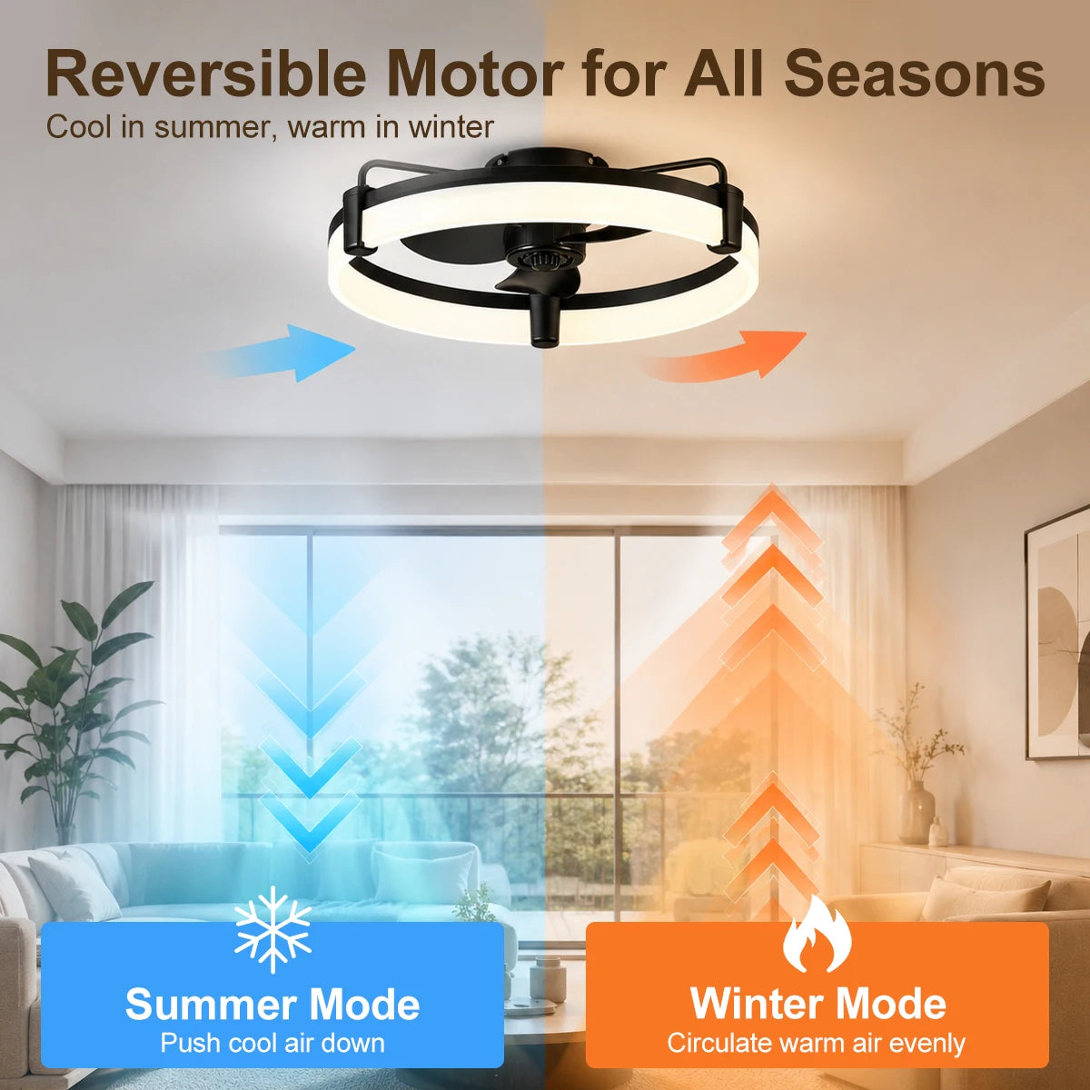 Aiopp Ultra Quiet Round LED Ceiling Fan Dimmable Light Remote