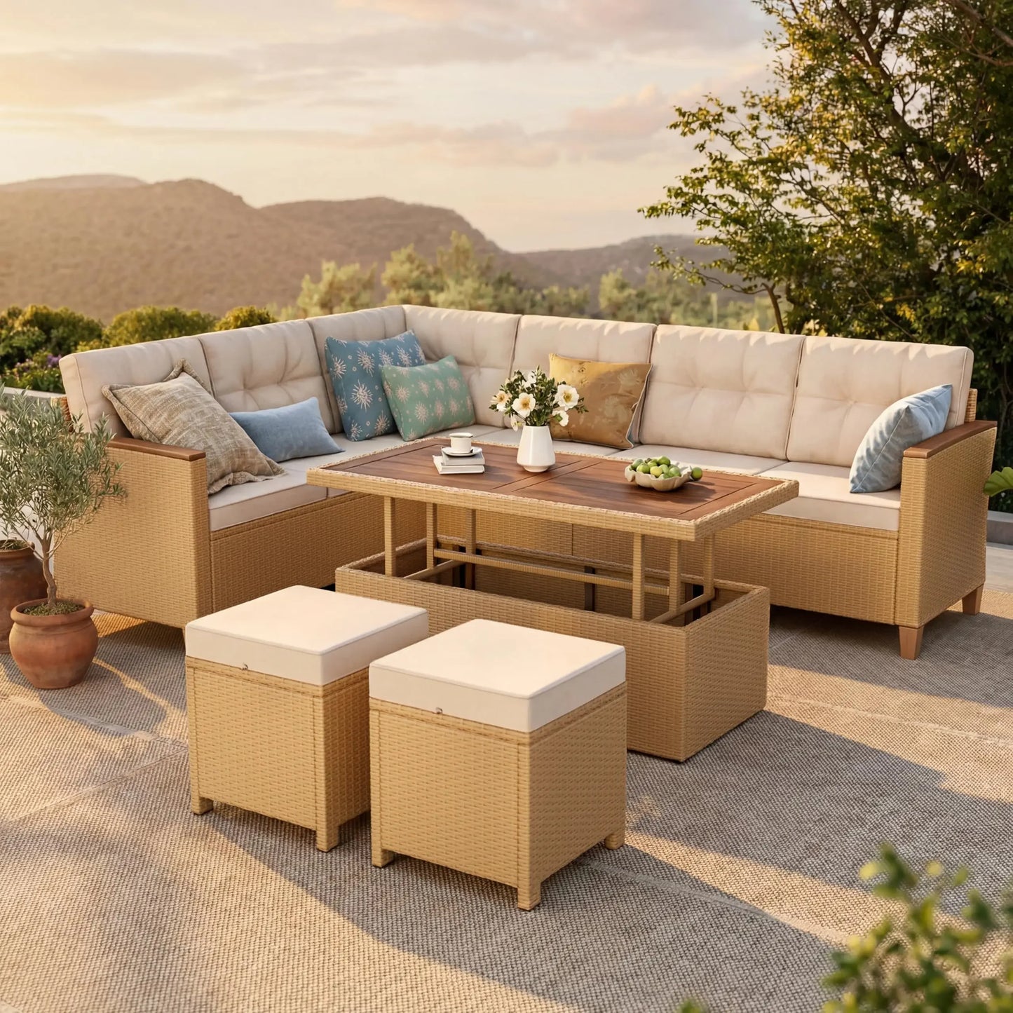 Three-Piece Wicker Patio Furniture Set With Outdoor Sofa