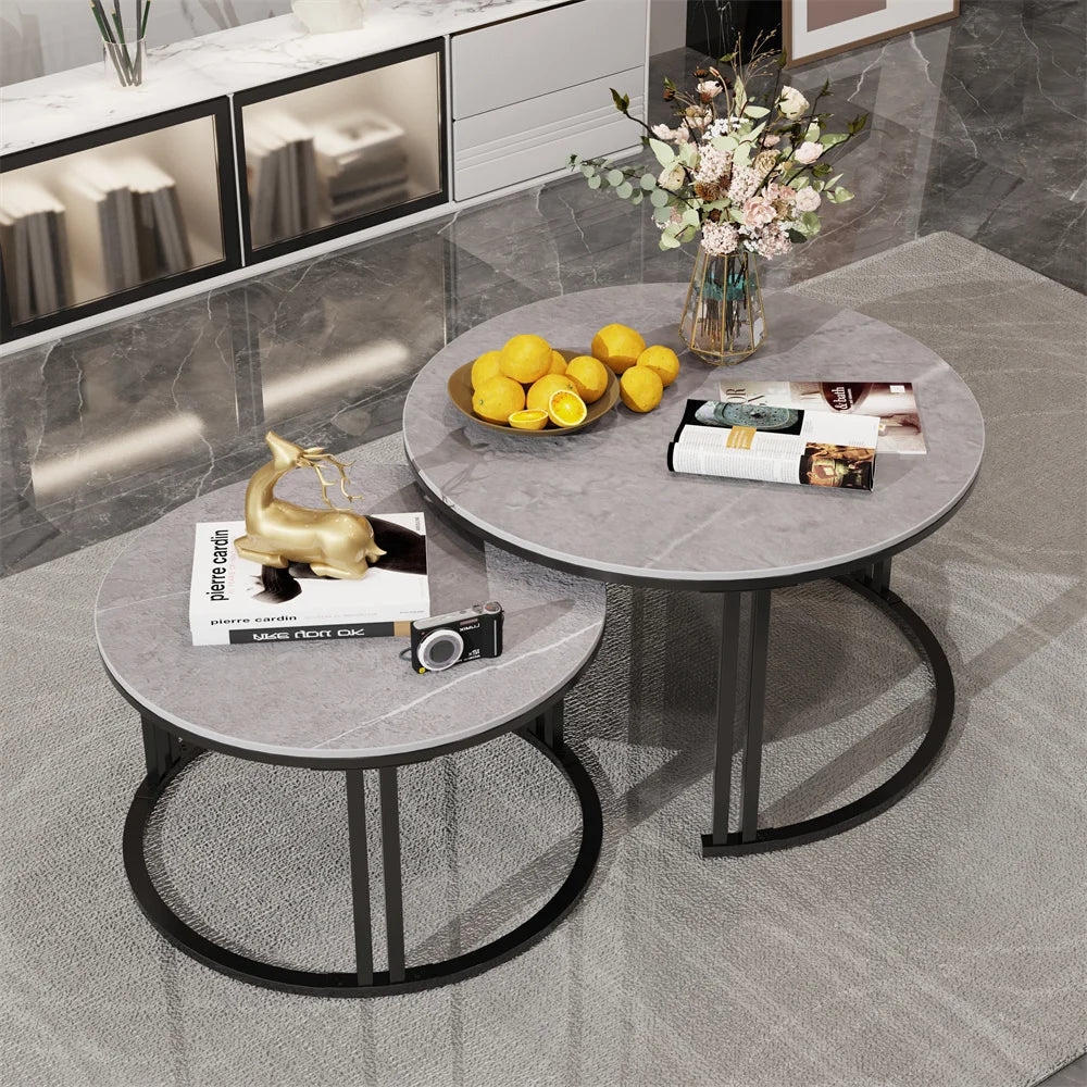 LUVODI Round Nesting Coffee Tables Set of 2 Space Saving Modern Living Room