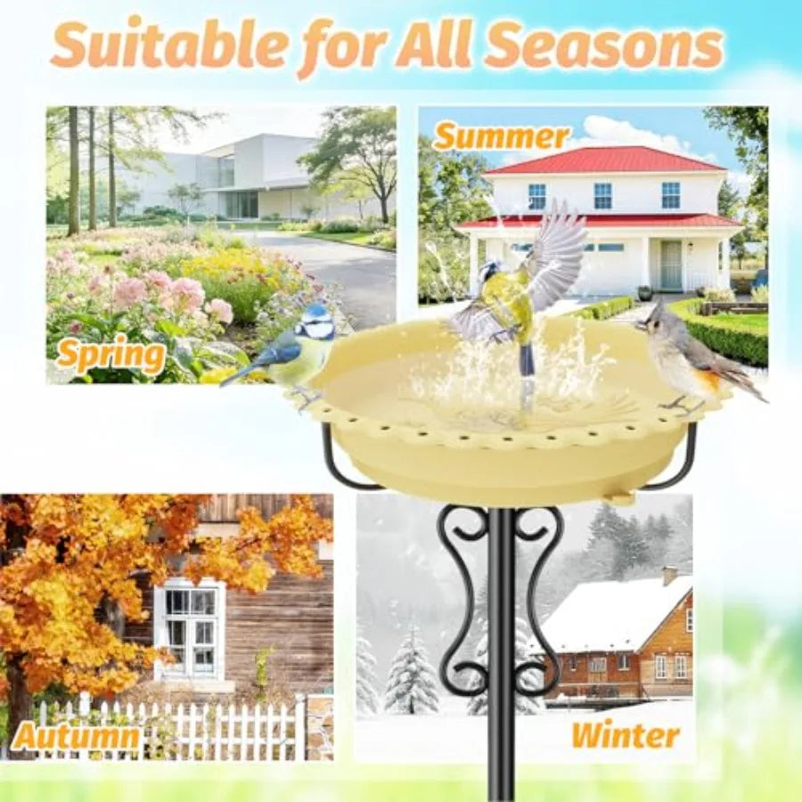 Freestanding Bird Bath With Rustproof Plastic Bowl Garden Patio Yard