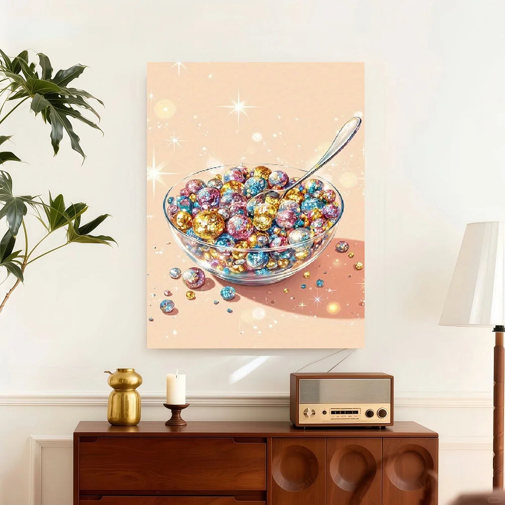 Framed Disco Ball Soup Canvas Wall Art Print Modern Par