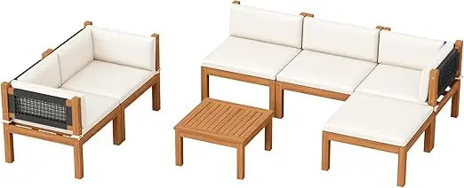 Acacia Wood Outdoor 7 Piece Patio Sofa Set With Table