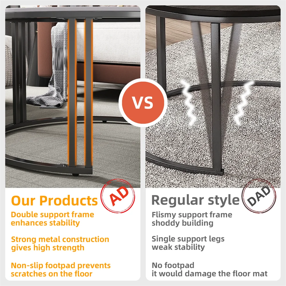 LUVODI Round Nesting Coffee Tables Set of 2 Space Saving Modern Living Room