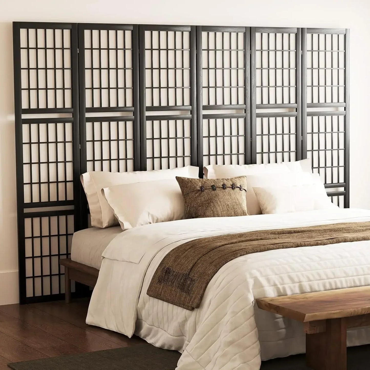 Shoji Style Folding Portable Room Divider Screen With Three Display Shelves