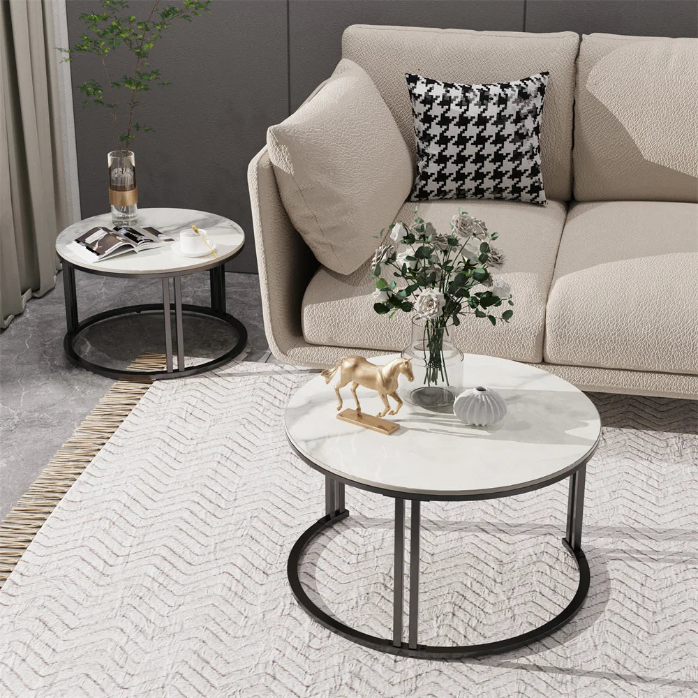 LUVODI Round Nesting Coffee Tables Set of 2 Space Saving Modern Living Room