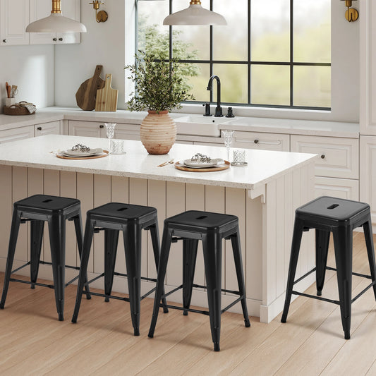 JHK 4 Pack Metal Bar Stools Backless No Assembly Required Outdoor