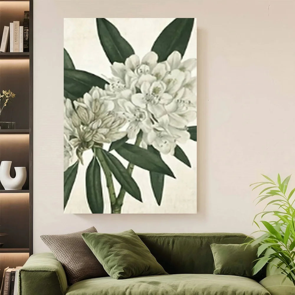 Framed White Flower Canvas Wall Art Decor for Living Room