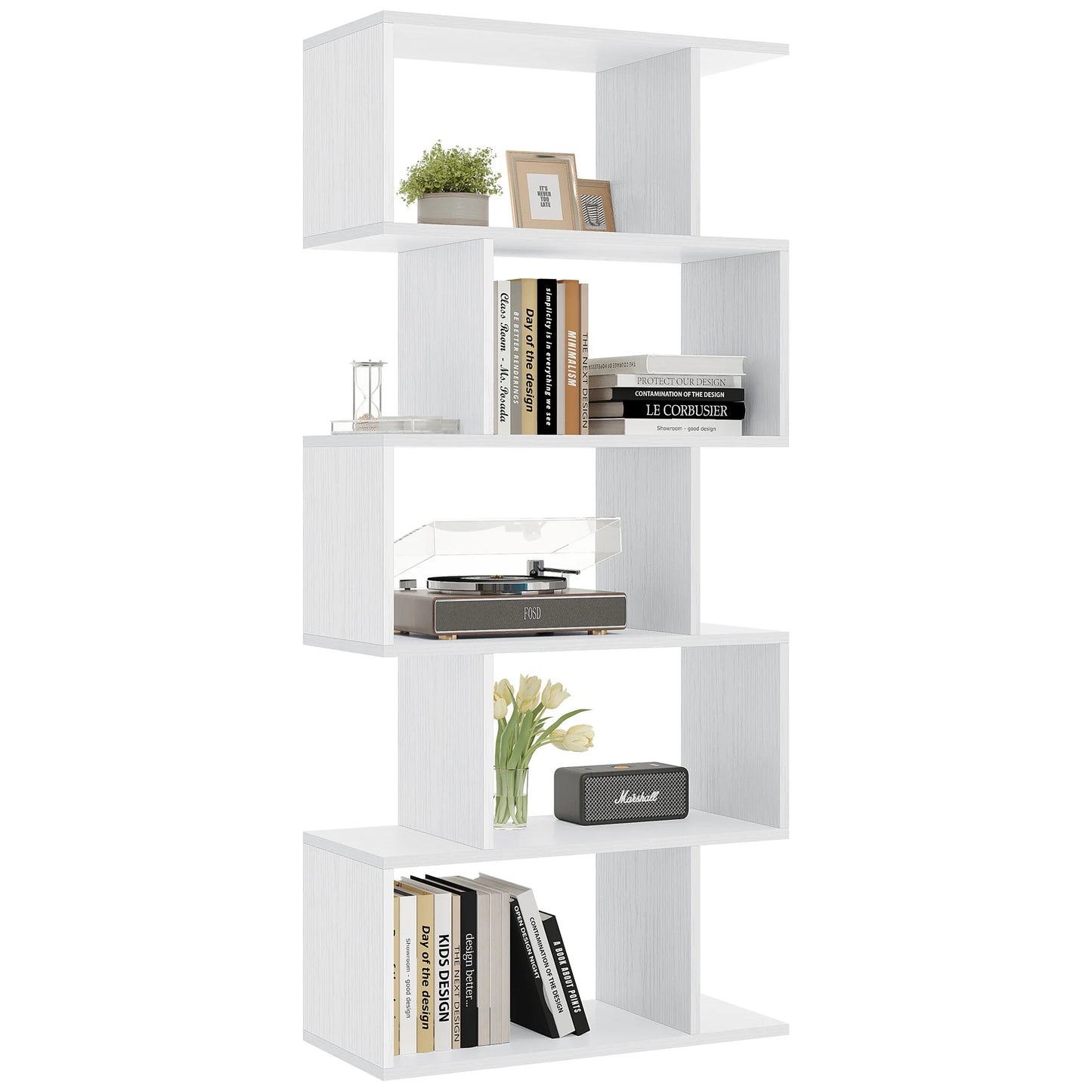 JHK Geometric 5 Tier S Shaped Wooden Bookcase Display Shelf