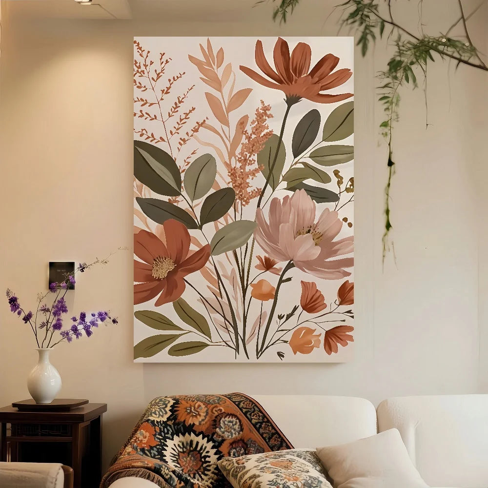 Framed Bohemian Floral Canvas Print Vintage Artwork