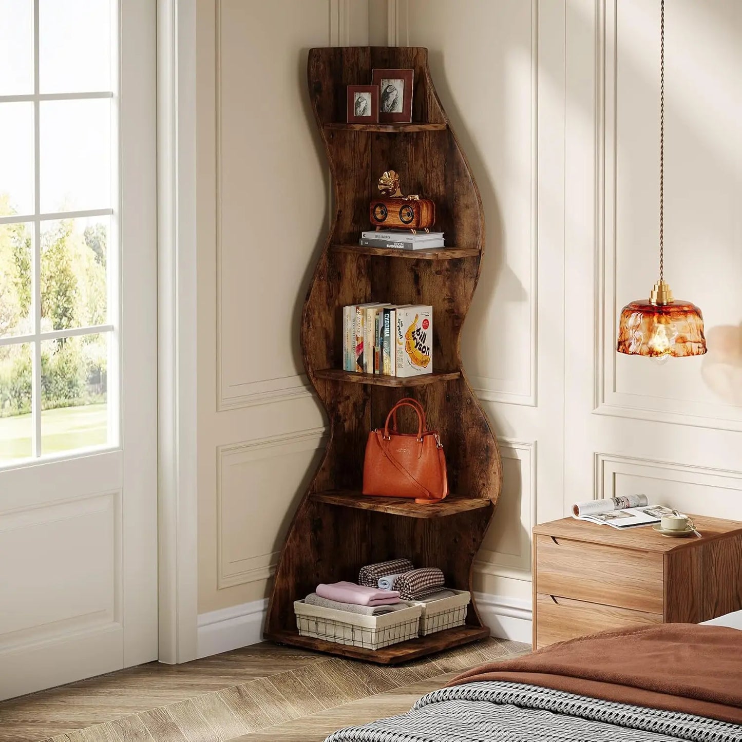 5 Tier Wavy Corner Shelf Set For Living Room Display