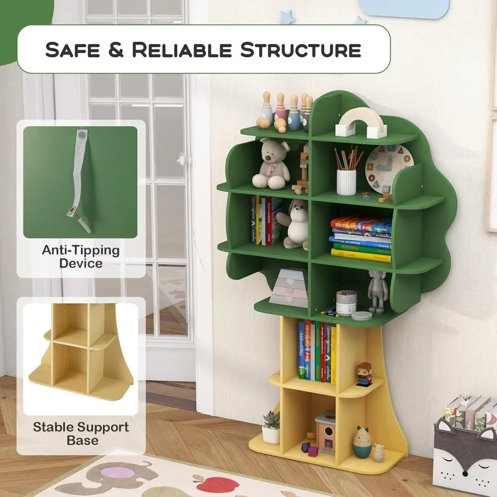 Kids Tree Bookshelf 6 Tier Montessori Toy Storage Organizer Wooden Rack