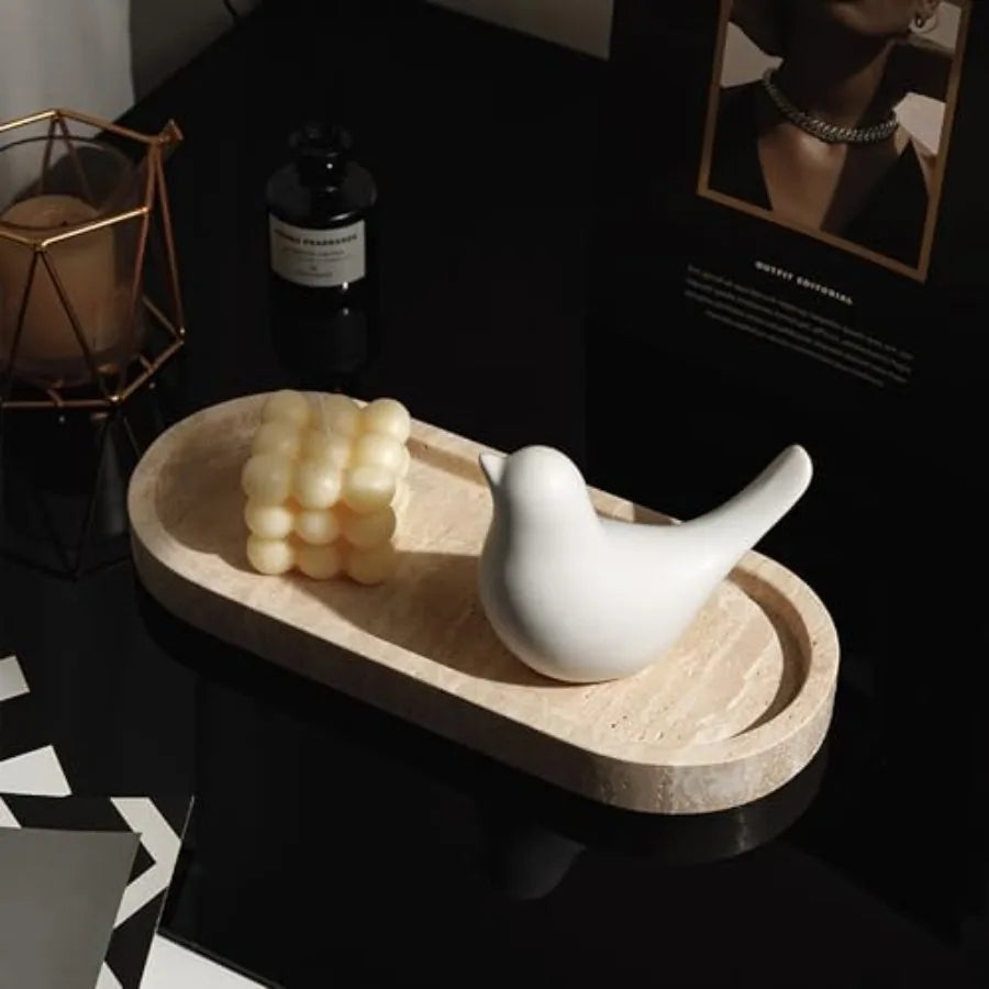 Travertine Vanity Tray For Jewelry And Perfume Storage