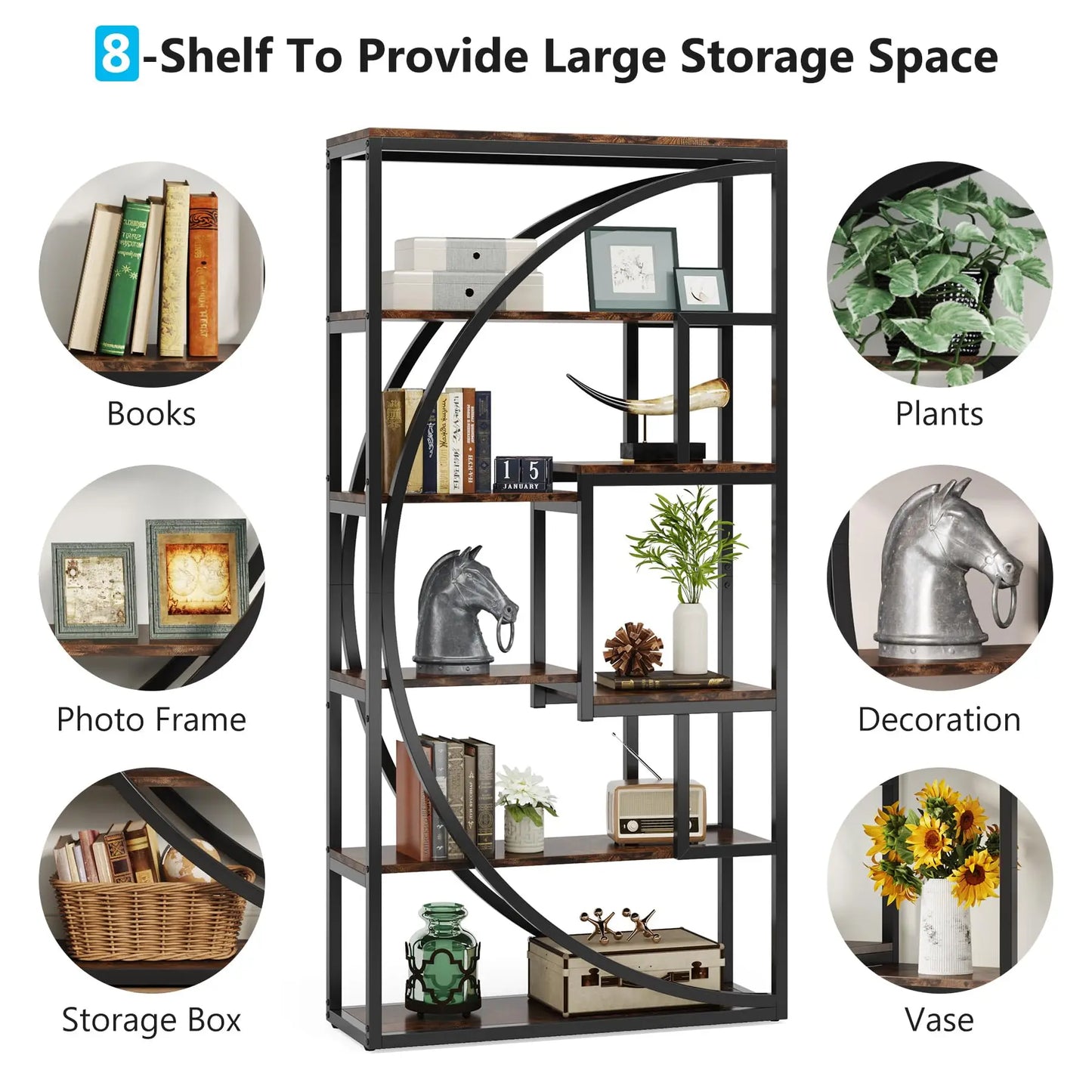 Little Tree Industrial 5 Tier Etagere Bookcase With Open Shelves