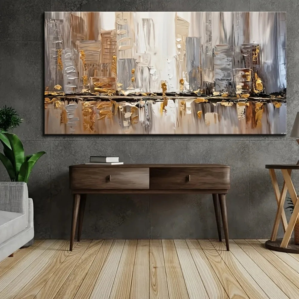 Abstract Oil Painting With Pine Frame In Art Deco Style