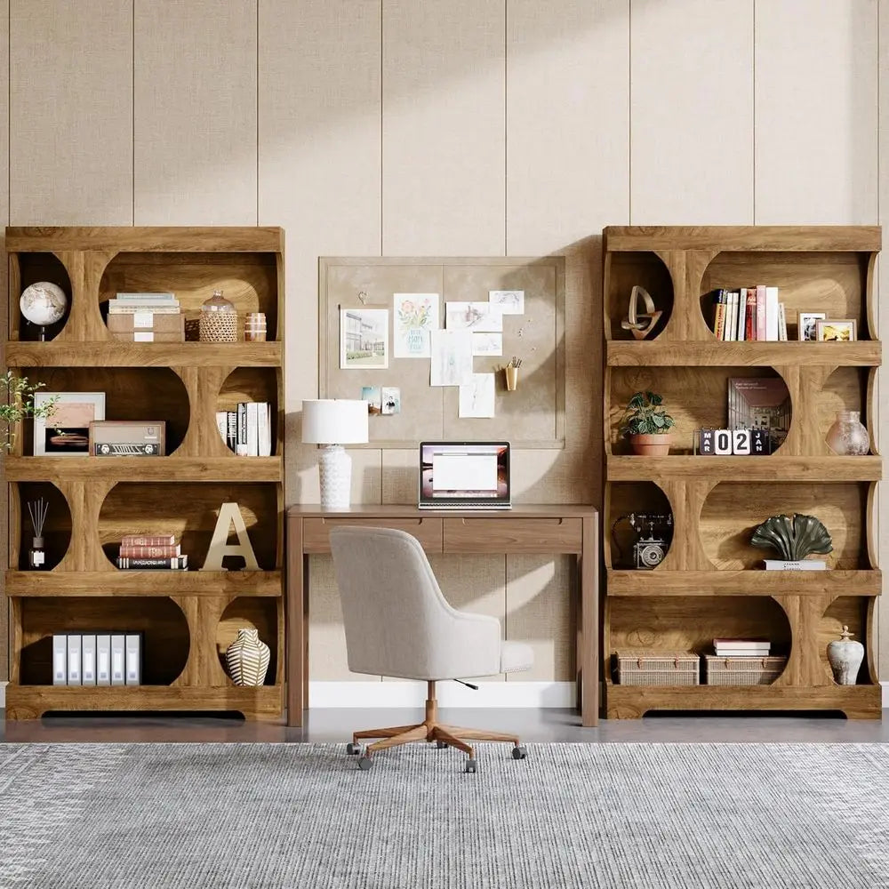 S Shape 4 Tier Wooden Bookcase Shelf for Home Office