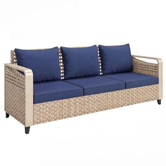 Outdoor Patio Couch With Wicker And Metal Frame Deep Seat Wide Armrests