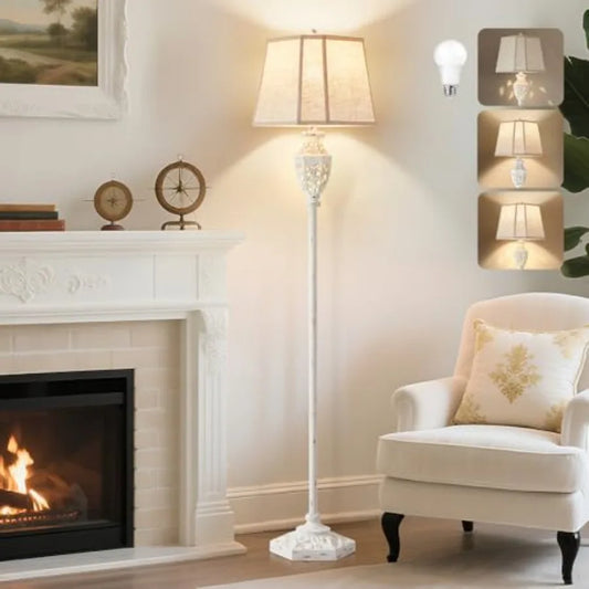 Solar Powered Resin Carved Base Floor Lamp For Living Room