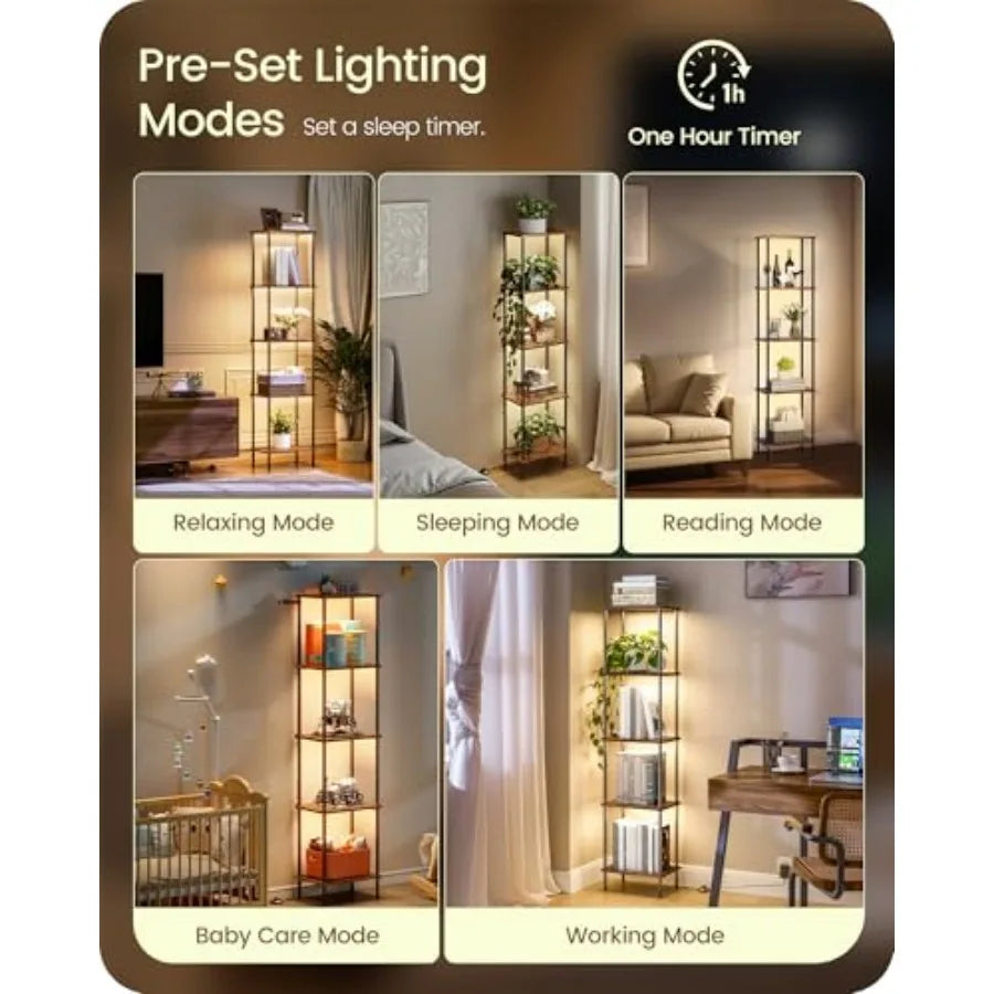 Modern 5 Tier Corner Floor Lamp Dimmable Led Display Shelves