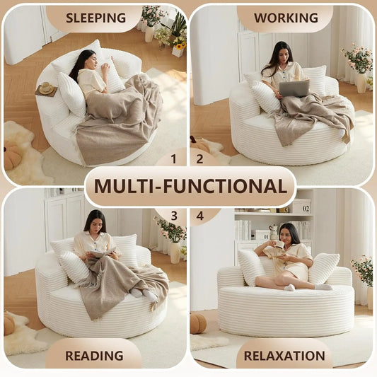 Indoor Plush Corduroy Round Chaise Lounge Chair Modern Style