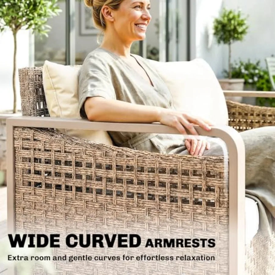 YAO HUI HUANG Outdoor Patio Wicker Sofa With Cushions And Armrests