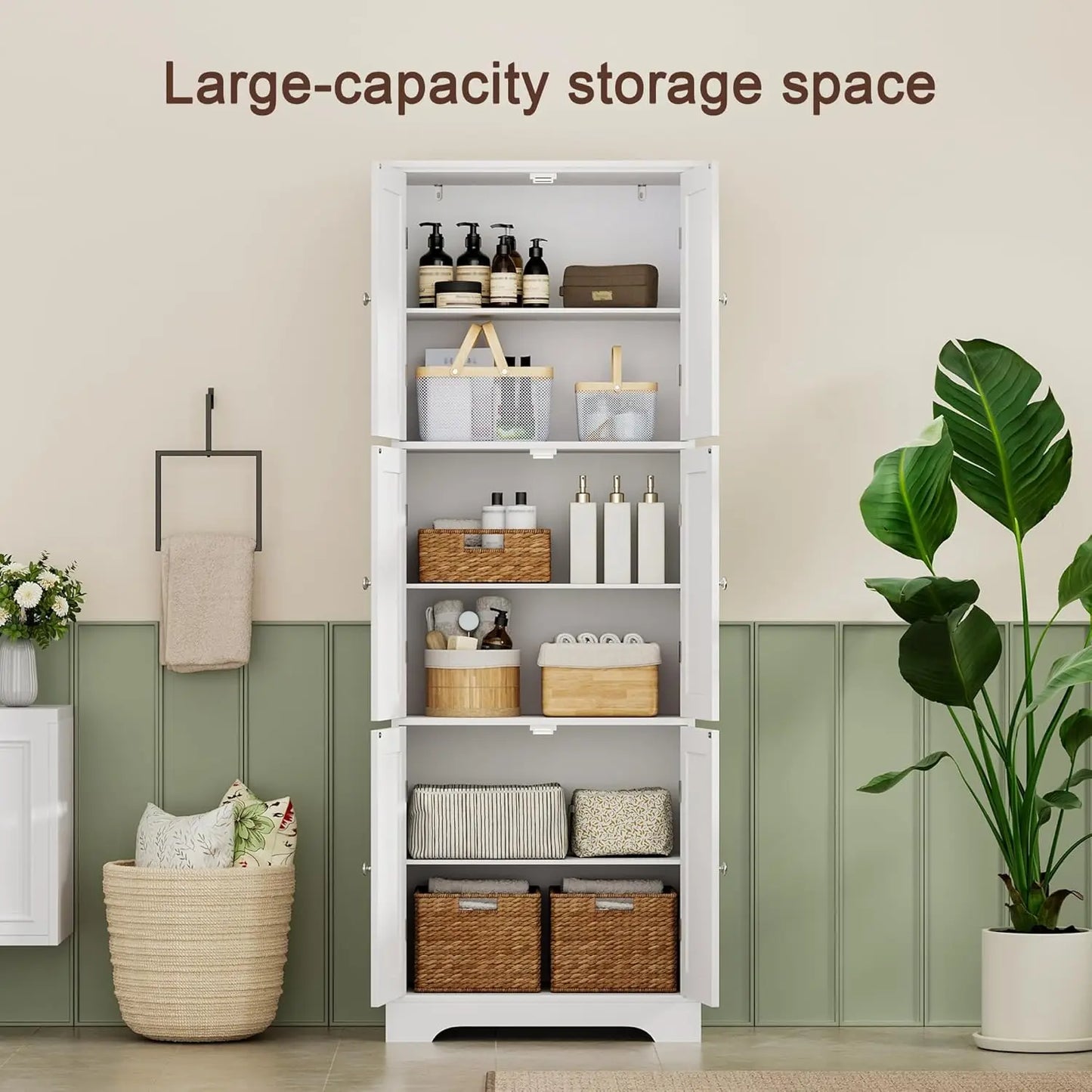 Bathroom Storage Cabinet With 6 Doors And Adjustable Shelves