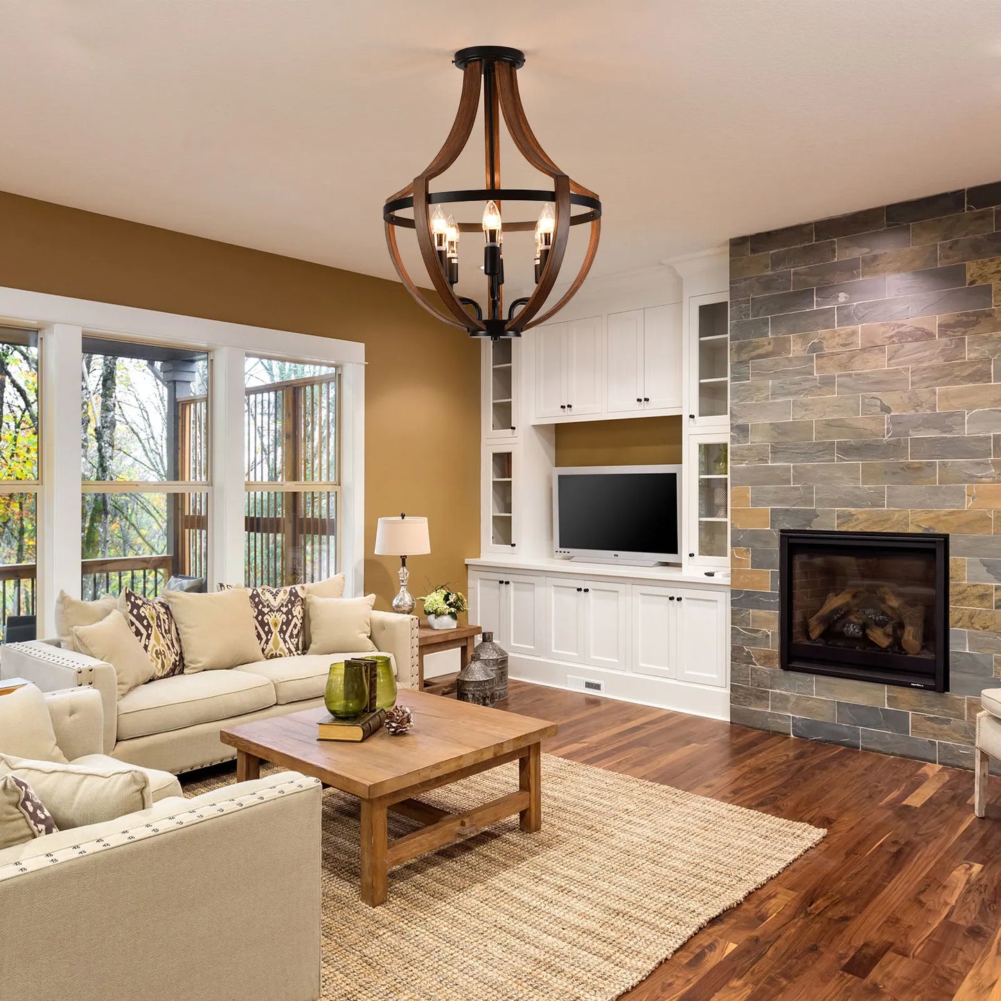 Modern Rustic Wooden Pendant Light Fixture Handmade Natural Wood