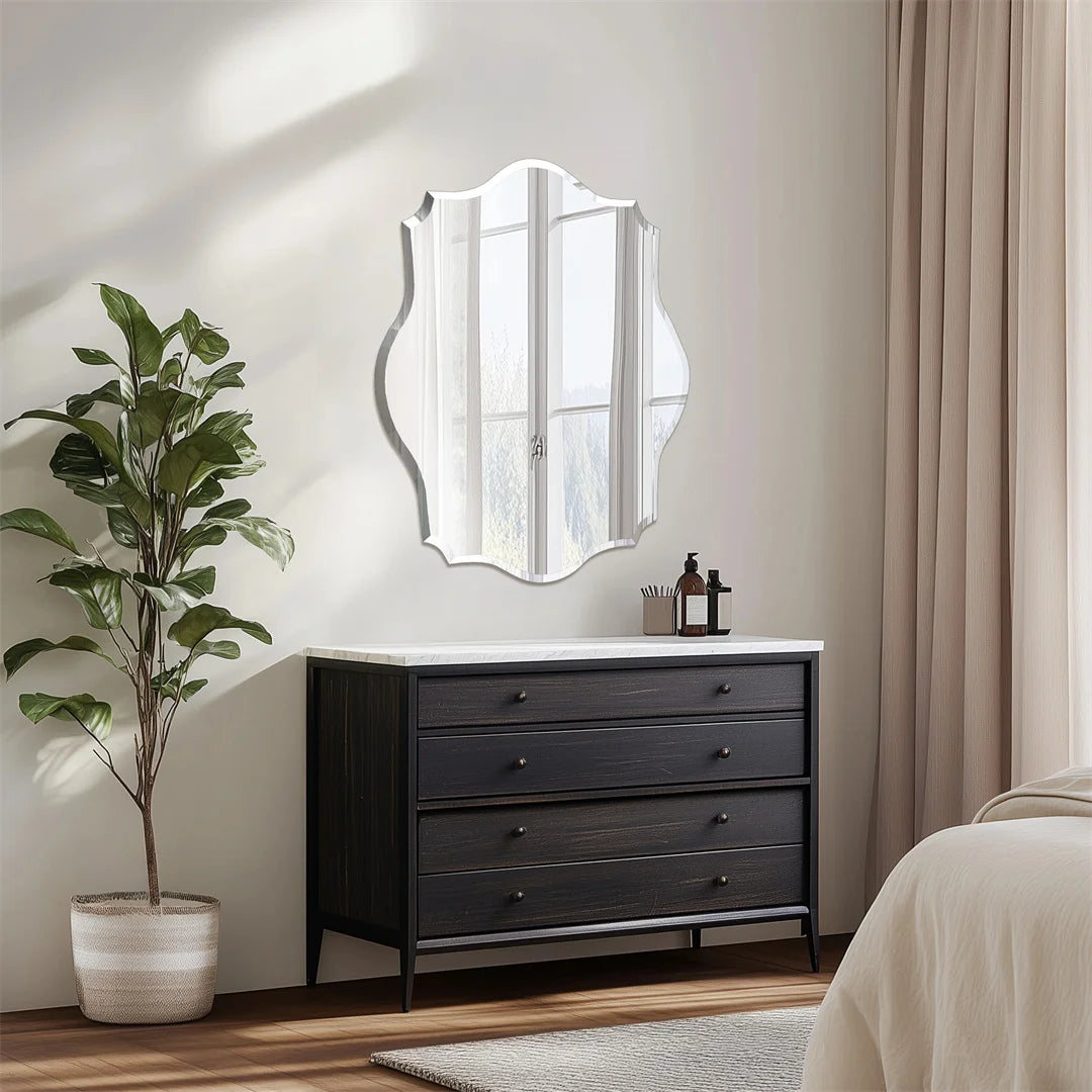 LUVODI Frameless Asymmetrical Vanity Mirror With Beveled Edge