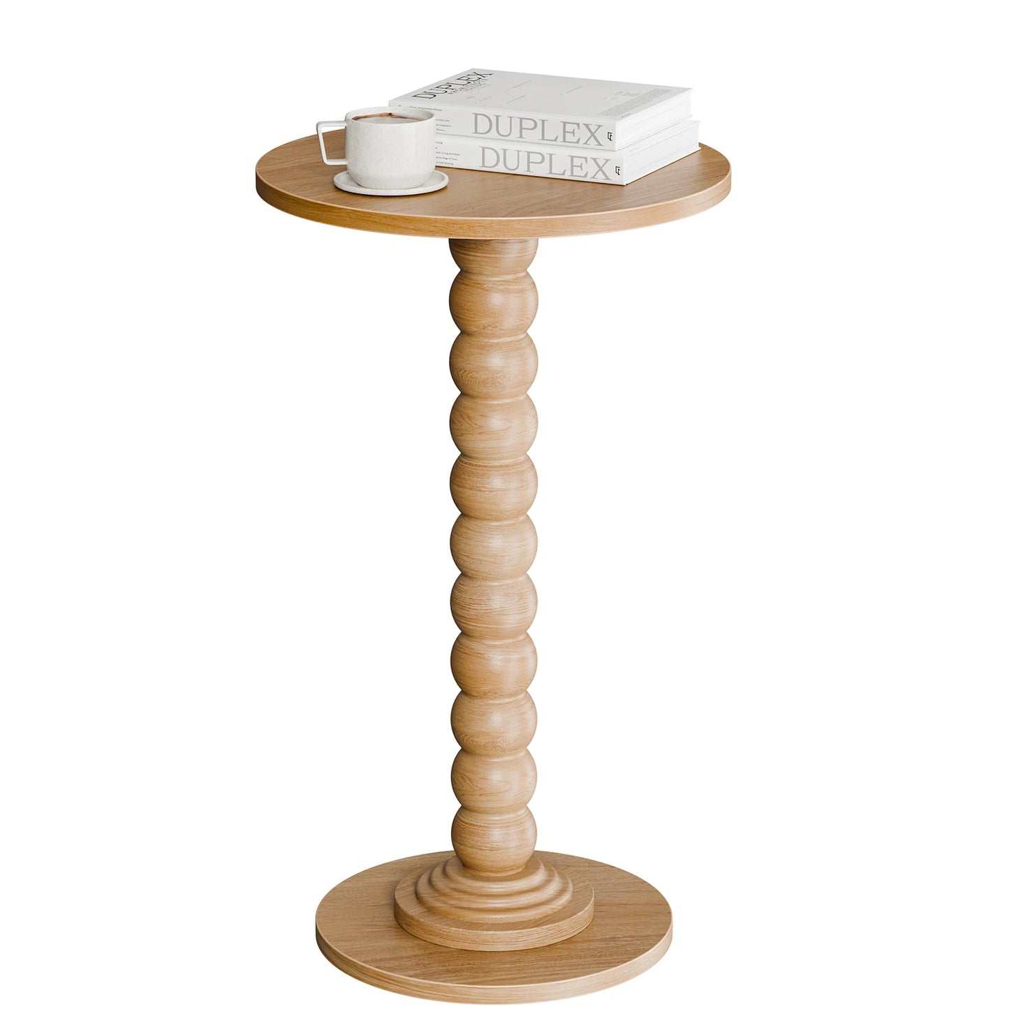 JHK Round Side Table With Solid Wood Leg Storage Shelf