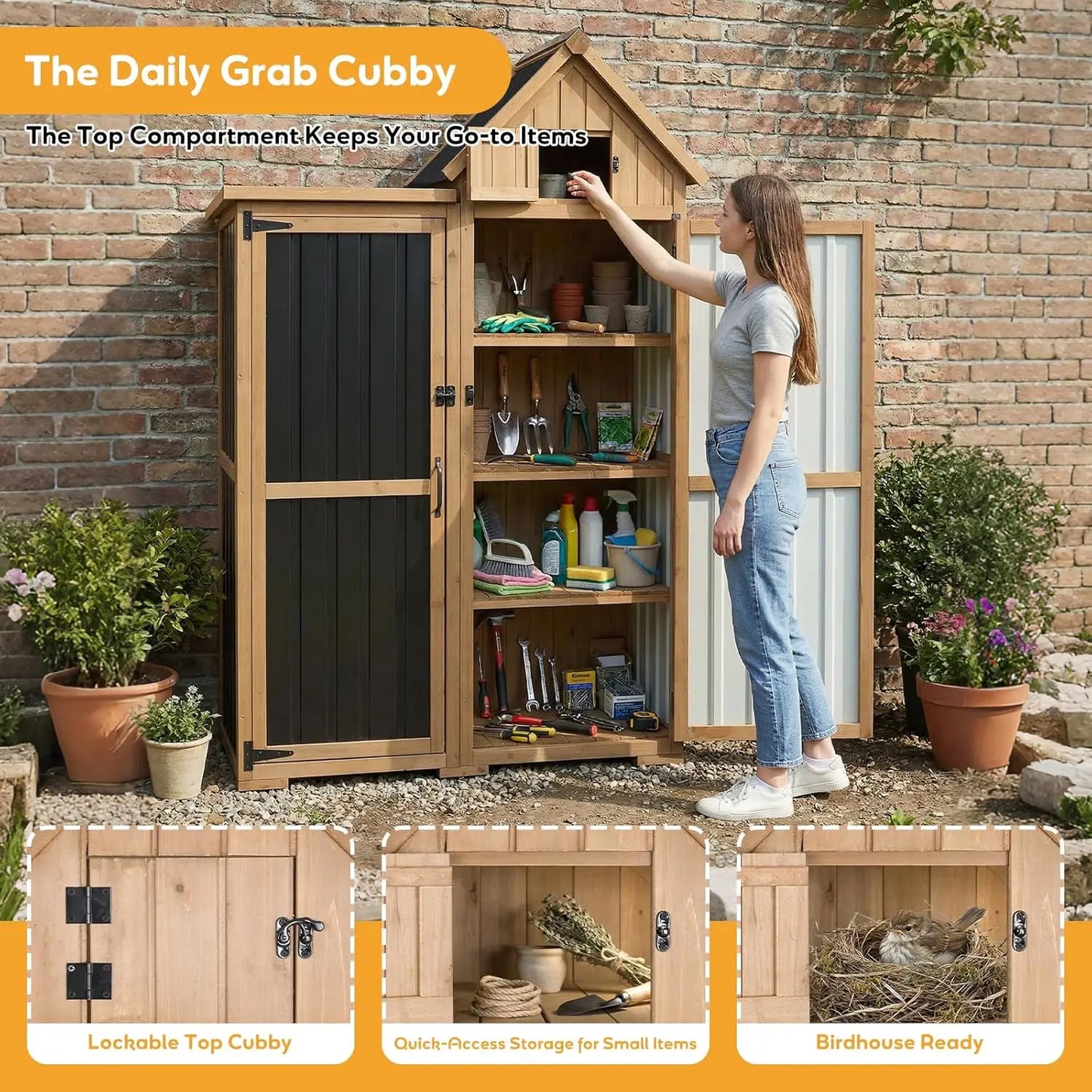 Outdoor Storage Cabinet Metal And Wood Garden Shed Lockable Doors