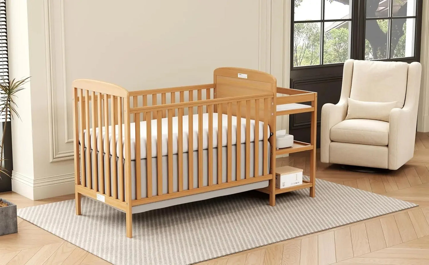 Wooden Baby Crib Convertible Changing Table Combo Nontoxic Finish