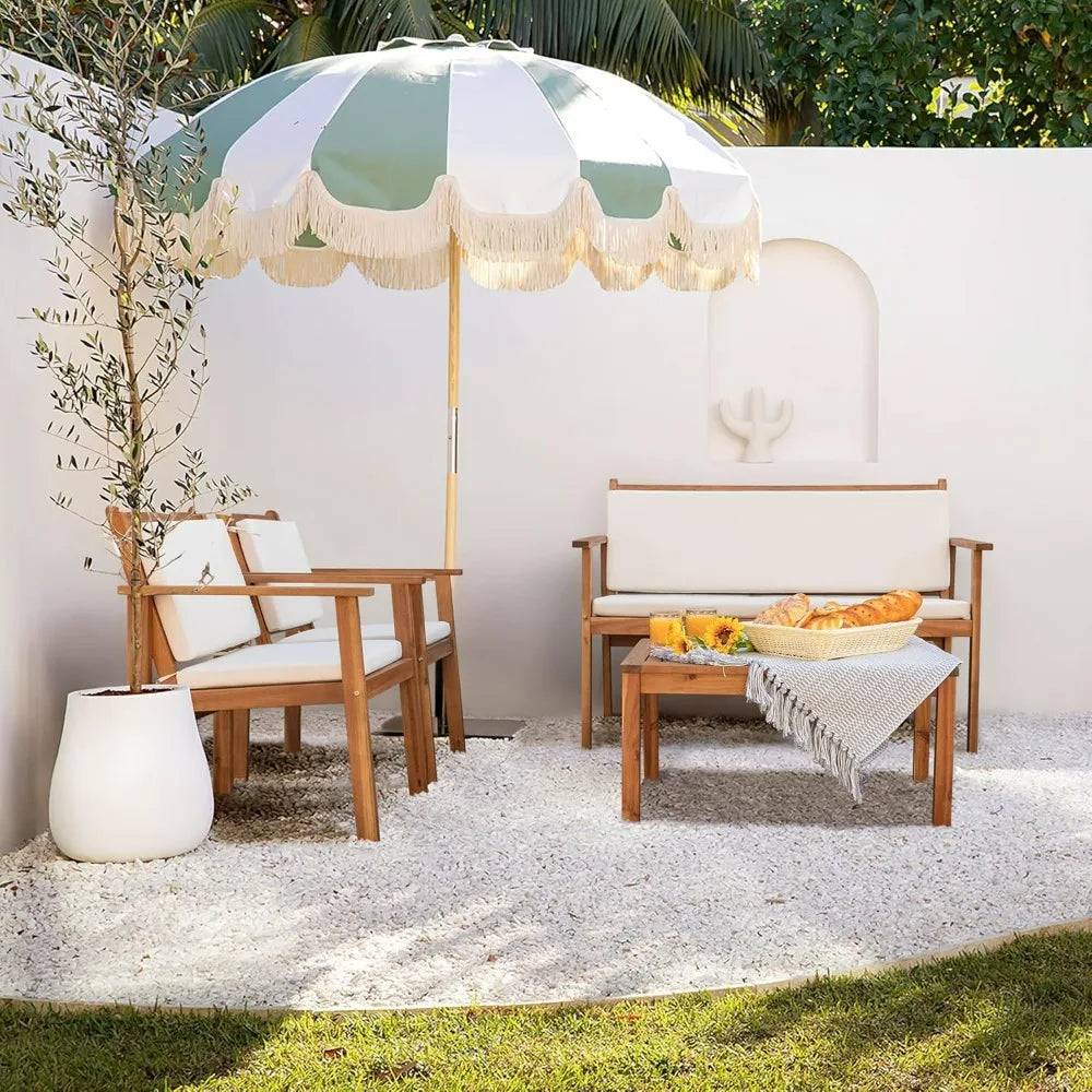 Devoko Acacia Wood Outdoor Patio Sofa Set 4Piece With Table