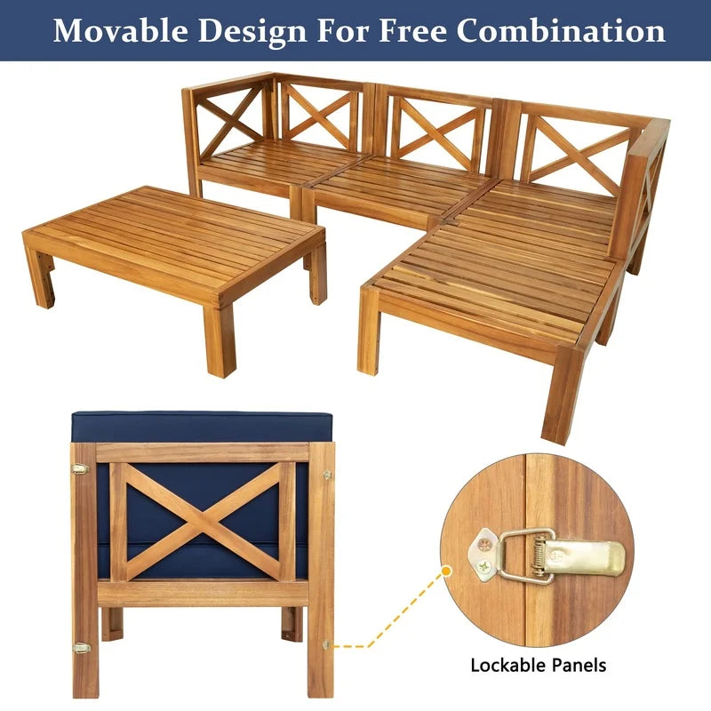 Outdoor Patio Wood Sectional Sofa Set For Garden Use